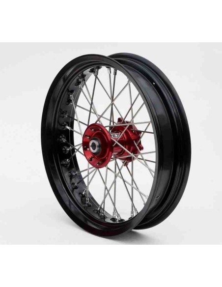 RUEDA COMPLETA DELANTERA SUPERMOTARD RFX EXCEL HONDA CR/CRF 17X3.50 NEGRA ROJA