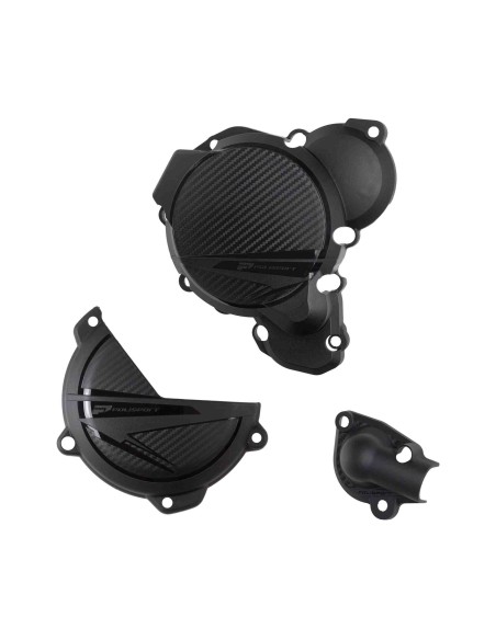 KIT PROTECCIONES TAPA EMBRAGUE + ENCENDIDO + BOMBA AGUA KTM EXC/XCW 250/300 2024 NEGRAS
