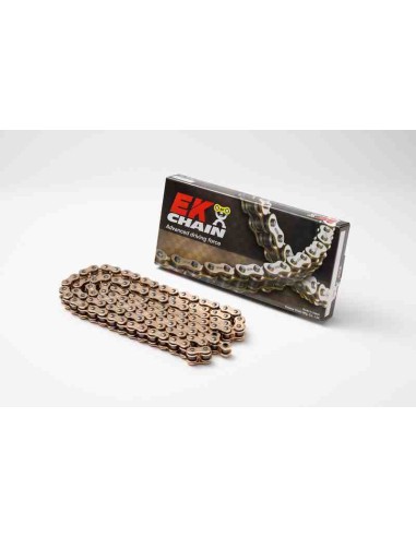 CADENA EK 520SRX2 QX-RING REFORZADA RETENES ORO 118 PASOS - ESLABON REMACHE