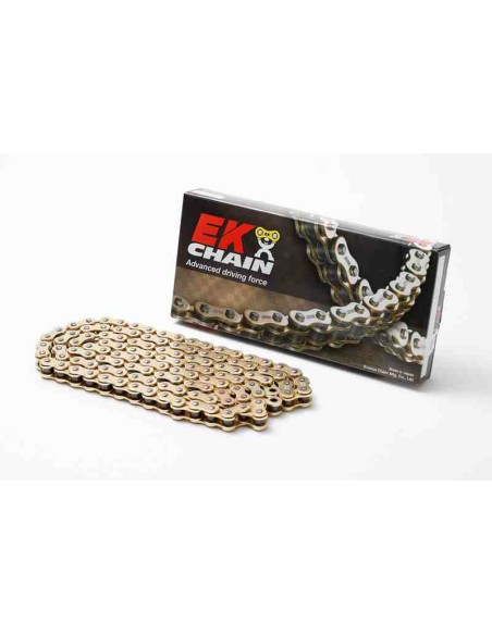 CADENA EK 520MRD7 MOTOCROSS RACING SIN RETENES ORO 120 PASOS - ESLABON CLIP