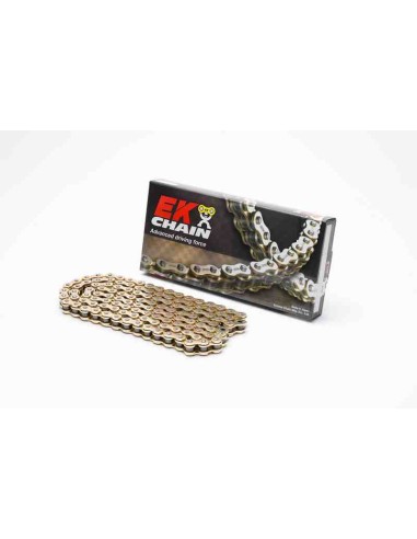 CADENA EK 520M3 MOTOCROSS REFORZADA SIN RETENES ORO 120 PASOS - ESLABON CLIP