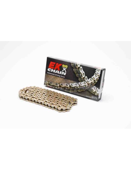 CADENA EK 520M3 MOTOCROSS REFORZADA SIN RETENES ORO 120 PASOS - ESLABON CLIP