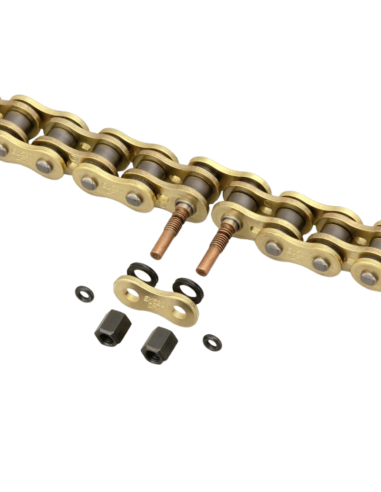 CADENA EK 520SRX2 QX-RING REFORZADA RETENES ORO 118 PASOS - ESLABON REMACHE ESPECIAL