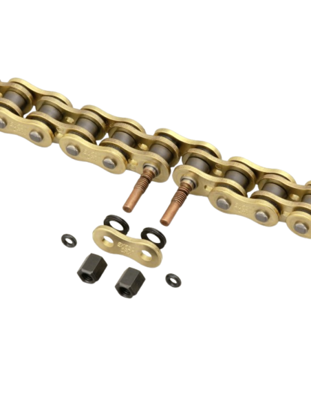 CADENA EK 520SRX2 QX-RING REFORZADA RETENES ORO 118 PASOS - ESLABON REMACHE ESPECIAL