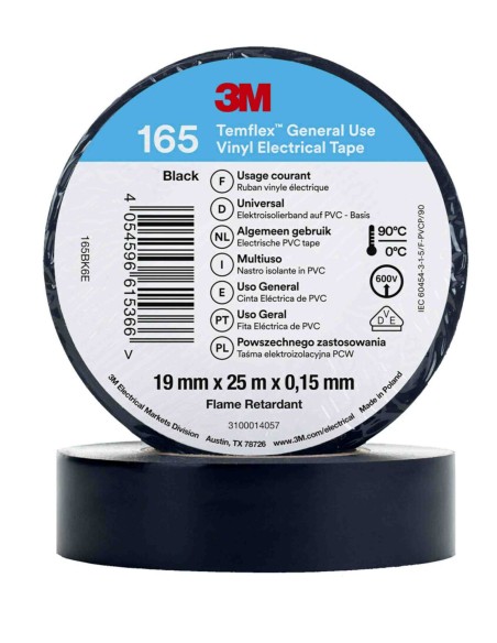 CINTA AISLANTE 165 19MM x 25M NEGRA TEMFLEX 3M