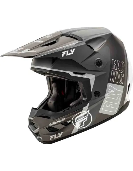 CASCO FLY RACING KINETIC RALLY GRIS MATE NEGRO BLANCO