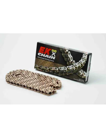 CADENA EK 520ZVX3 NX-RING SUPER REFORZADA RETENES ORO 118 PASOS - ESLABON REMACHE