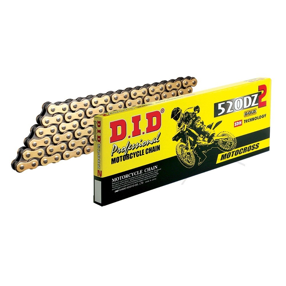 DID Motorradkette 520 DZ2 - 118 Glieder, Gold Mit Clipschloss - Ideal Für Offroad Bis 450 Ccm