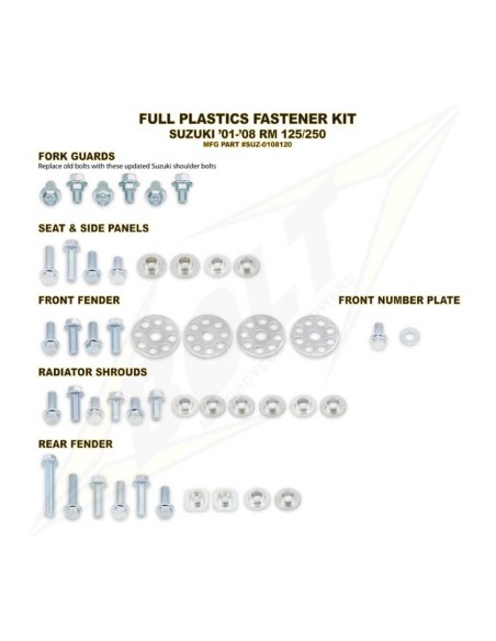 KIT TORNILLERIA BOLT SUJECCION DE PLASTICOS SUZUKI RM 125/250 01-08