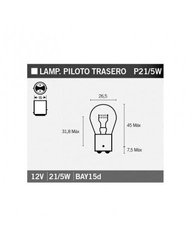 LAMPARA PILOTO TRASERO 12V 21/5W ROJA