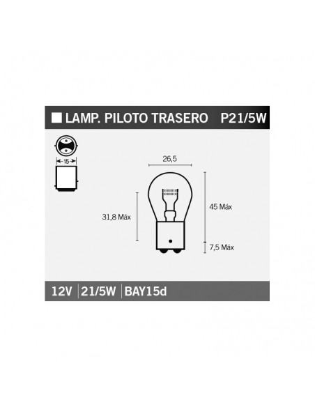 LAMPARA PILOTO TRASERO 12V 21/5W ROJA