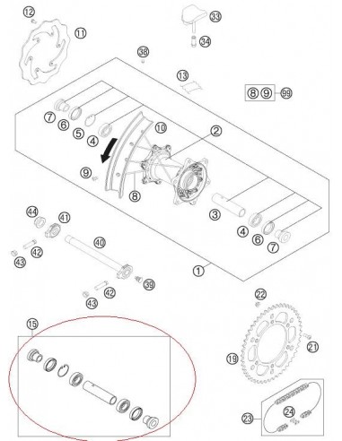 KIT REPARACION RUEDA TRASERA KTM EXC 03-16 SX 03-12