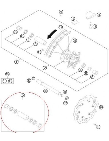 KIT REPARACION RUEDA DELANTERA KTM EXC 03-16 SX 03-12