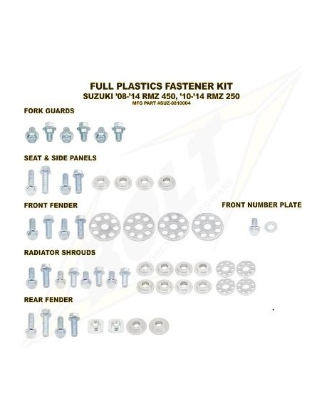 KIT TORNILLERIA BOLT SUJECCION DE PLASTICOS SUZUKI RMZ 250 10-18 RMZ 450 08-17