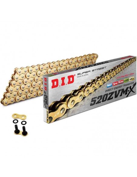 CADENA DID 520 ZVM-X RETENES SUPER REFORZADA 118 PASOS ORO