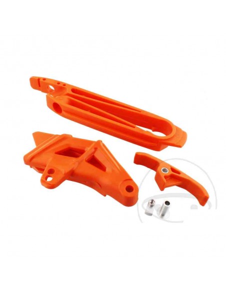 KIT GUIA CADENA - PATIN BASCULANTE - PATIN INFERIOR KTM EXC/EXCF 08-11 SX/SXF 07-10 NARANJAS
