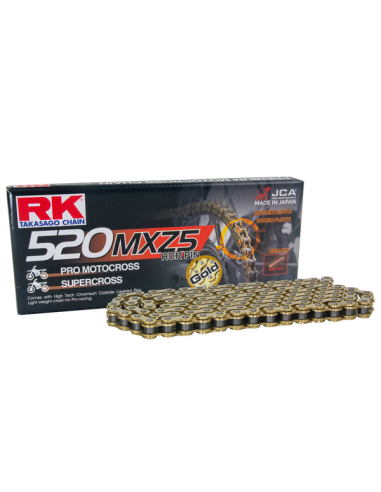 CADENA RK 520 MXZ5 MOTOCROSS SUPER REFORZADA 120 PASOS ORO