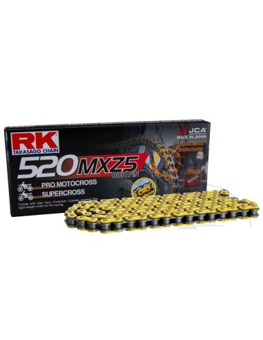 CADENA RK 520 MXZ5 MOTOCROSS SUPER REFORZADA 118 PASOS AMARILLA