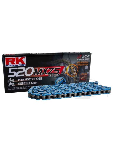 CADENA RK 520 MXZ5 MOTOCROSS SUPER REFORZADA 118 PASOS AZUL