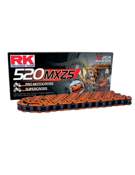 CADENA RK 520 MXZ5 MOTOCROSS SUPER REFORZADA 118 PASOS NARANJA