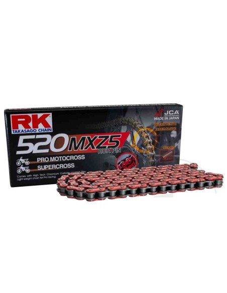 CADENA RK 520 MXZ5 MOTOCROSS SUPER REFORZADA 118 PASOS ROJA