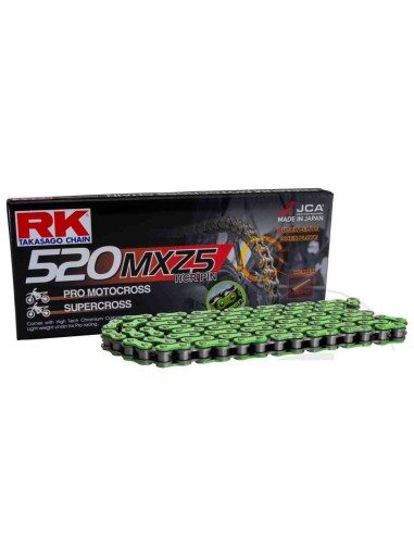 CADENA RK 520 MXZ5 MOTOCROSS SUPER REFORZADA 118 PASOS VERDE