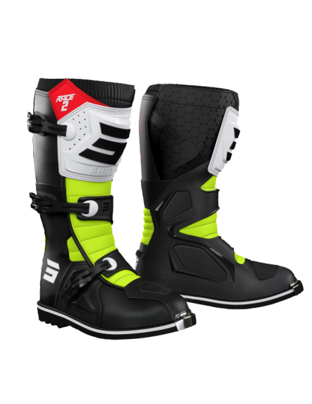 BOTAS SHOT RACE 2 NEGRA ROJA AMARILLO FLUOR BLANCA